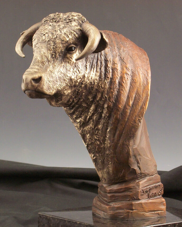 Bronze maquette of a Hereford Bull by Benjamin Victor.