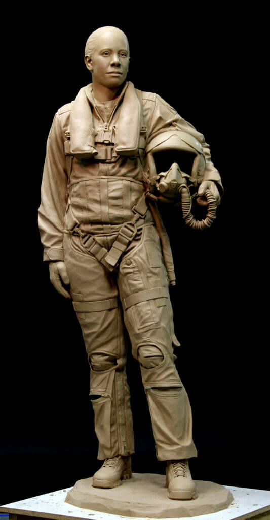 Bronze statue of Shawna Rochelle Kimbrell. Life size bronze sculpture of Shawna Kimbrell. Air Force Bronze sculpture.